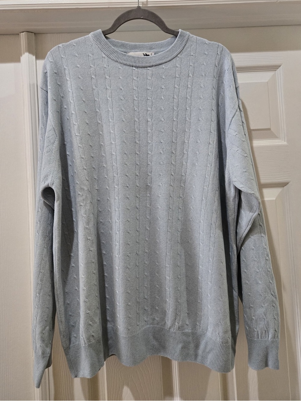 Silk+Cashmere Men's Cable-Knit Crewneck Sweater in Light Blue